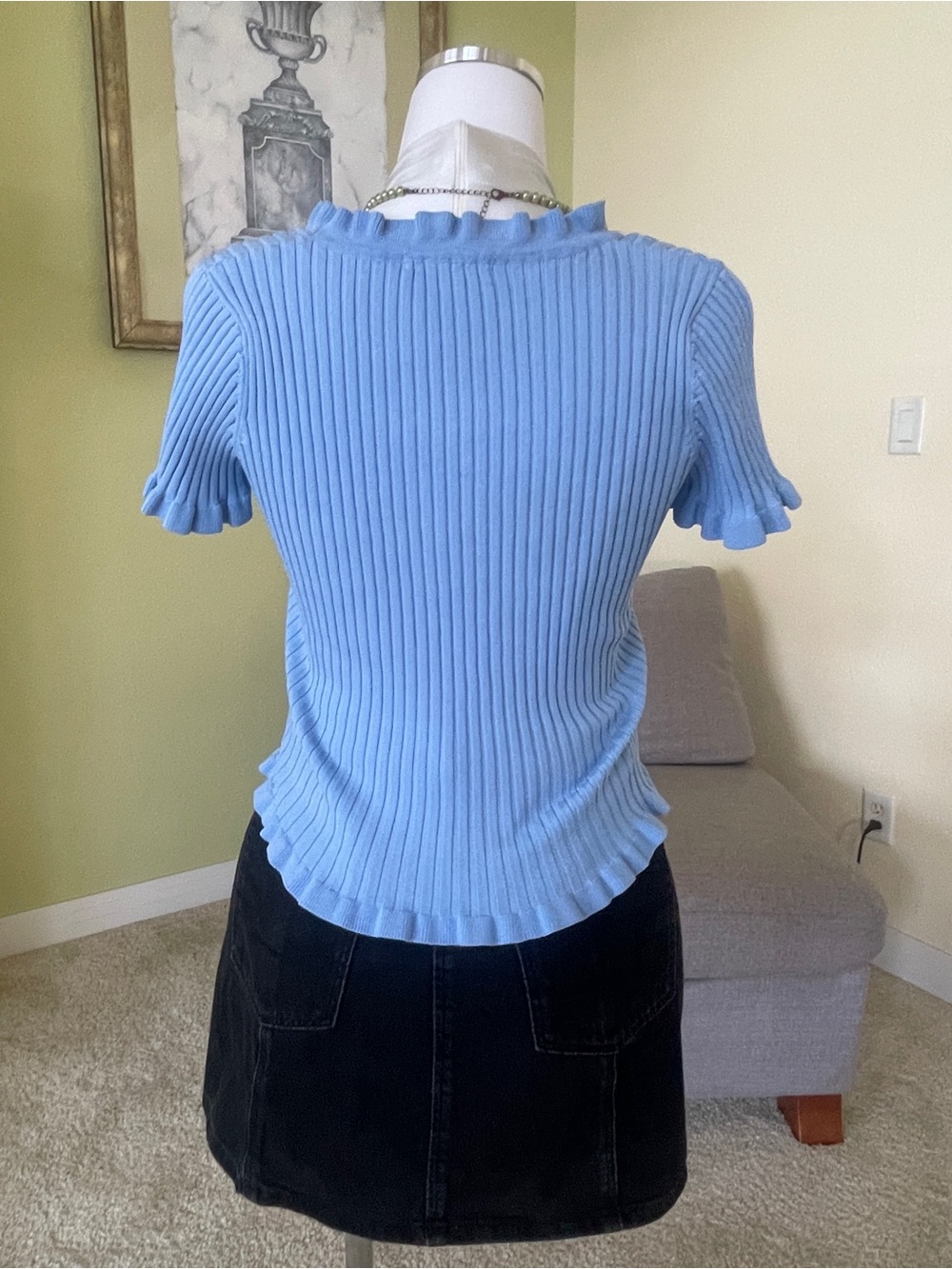 Papaya Sky Blue Ribbed Ruffle Button Top - Picture 3 of 4